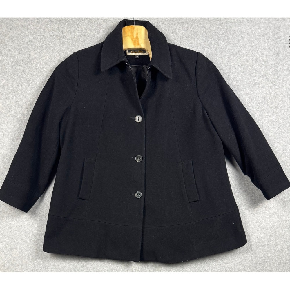 Kristen Blake Pea Coat Womens 2X Black Wool Blend Pleated Back Jacket